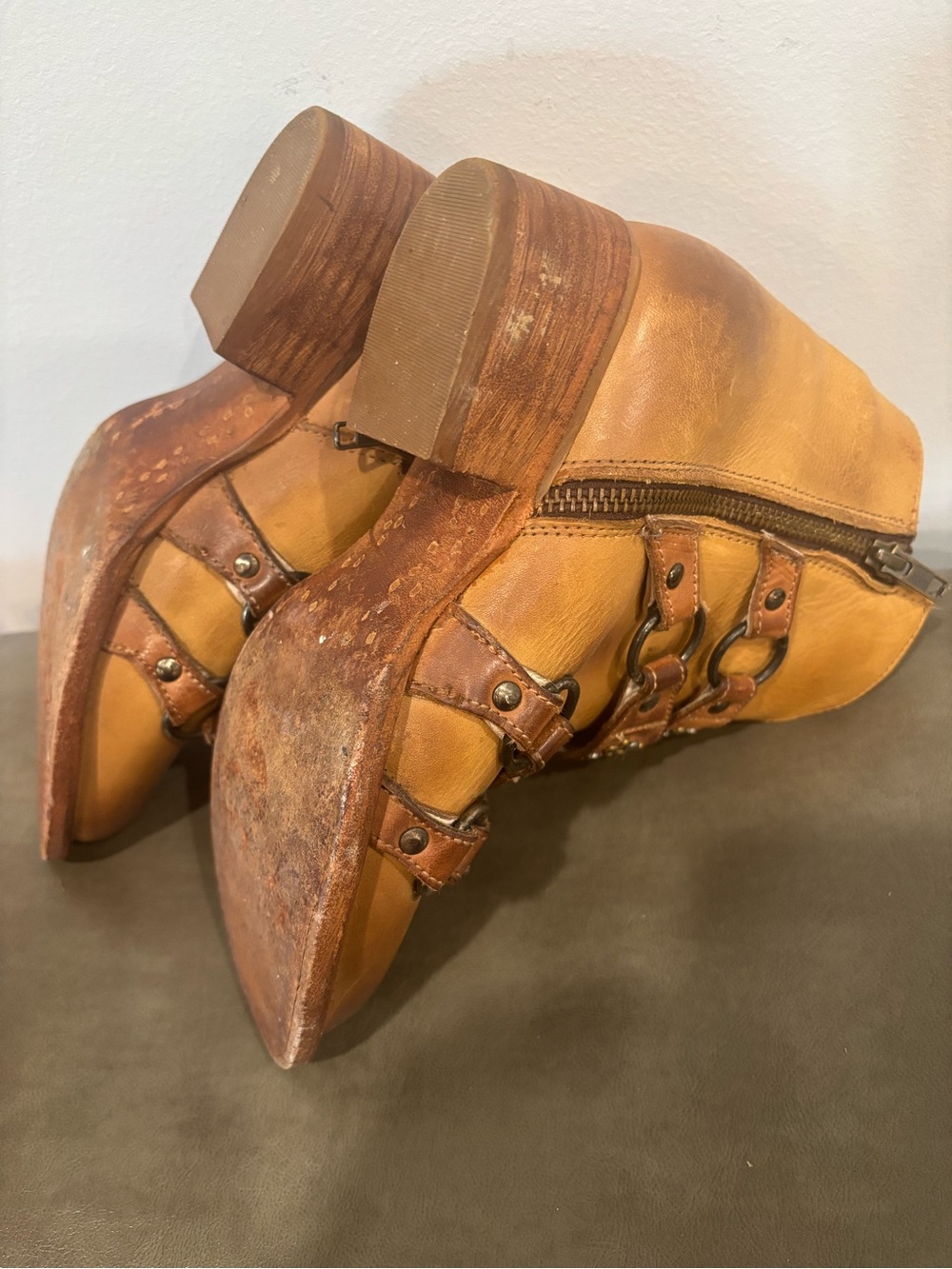 Freebird by Steven Cognac Leather Studded Buckle Ankle Boots - Picture 8 of 8